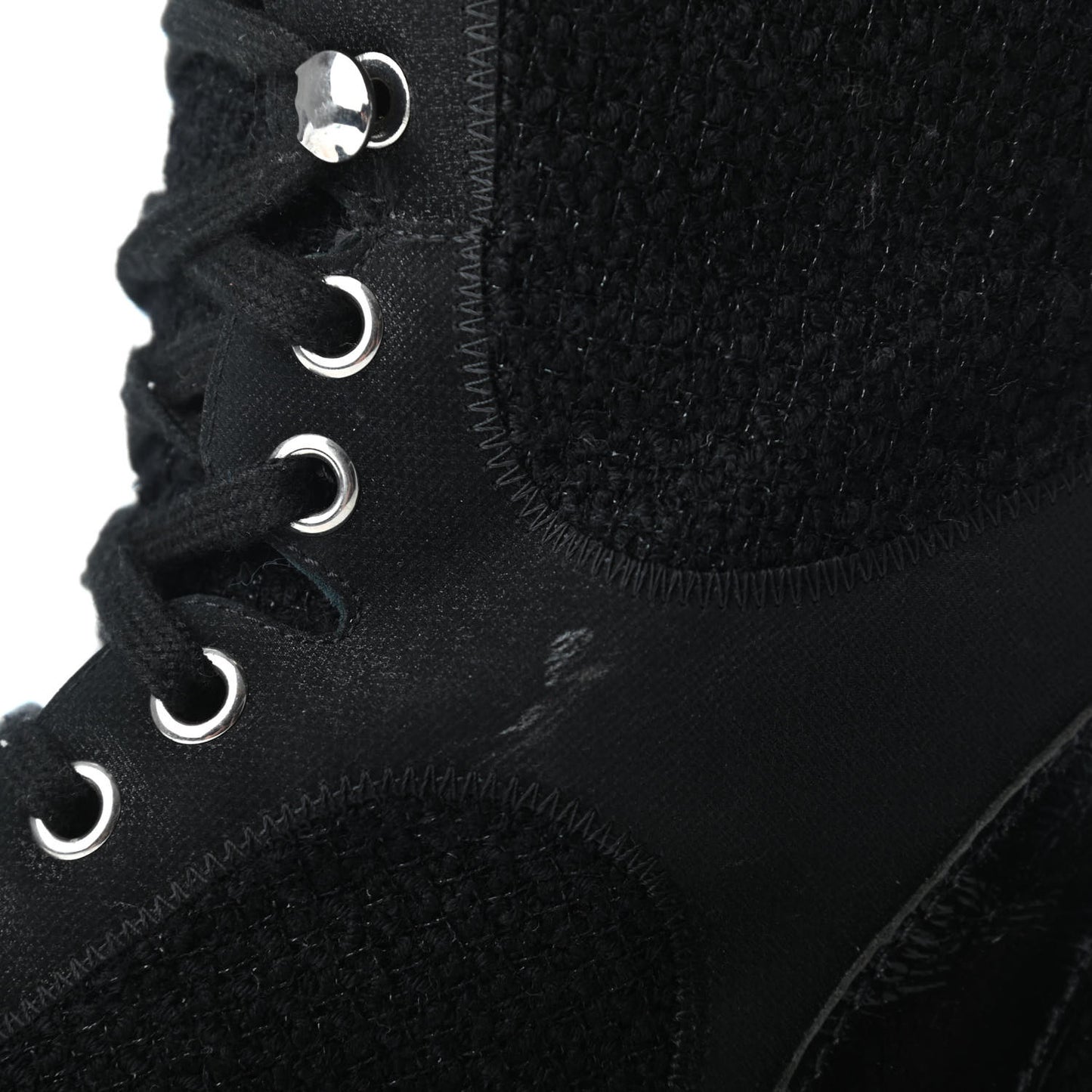 Tweed Patent Calfskin Sneaker High Boots 38 Black