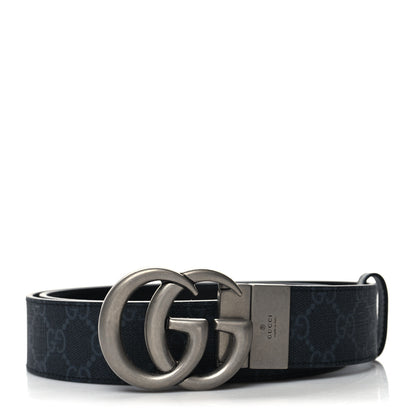 Gucci GG Supreme Monogram Plutone Calfskin Palladium Double G Reversible 37mm Belt 95 38 Black 1 of 6