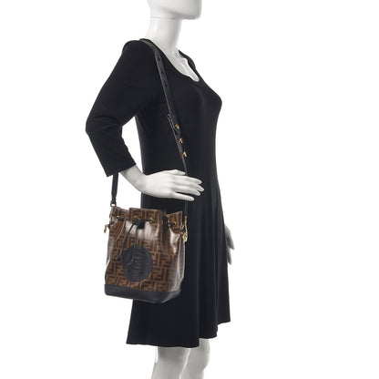 Fendi Glazed Fabric Vitello Grace F is Fendi FF 1974 Stamp Patch Grande Mon Tresor Bucket Bag Mogano Panna Black 2 of 10