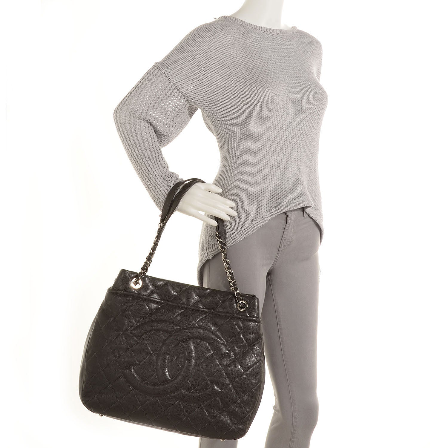 Chanel Soft Caviar Timeless CC Large Shopping Tote Grey 2 of 7