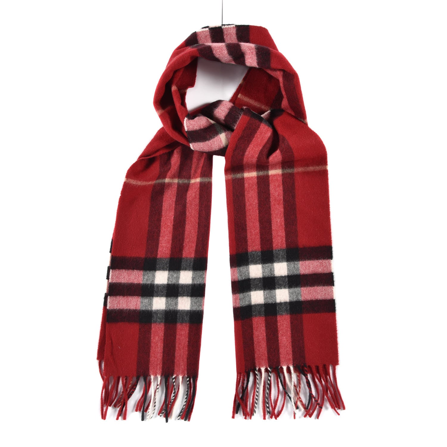 Burberry Cashmere Giant Check Fringe Scarf Parade Red 1 of 3