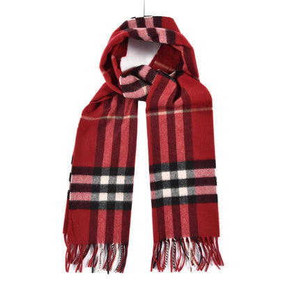 Burberry Cashmere Giant Check Fringe Scarf Parade Red 1 of 3
