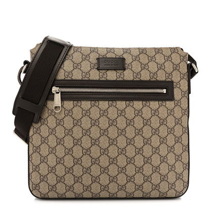 Gucci GG Supreme Monogram Medium Flat Messenger Bag Beige Brown 1 of 13