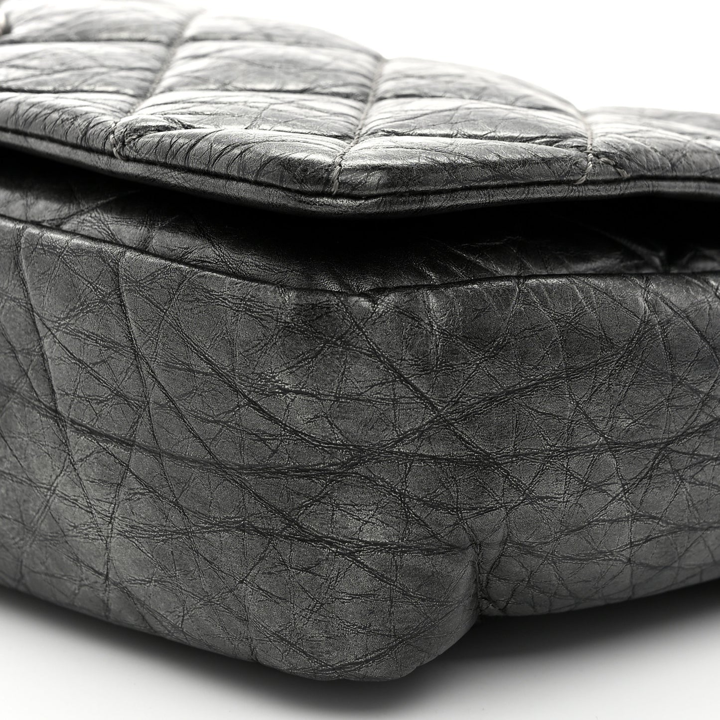 Aged Calfskin Quilted Medium Pondichery Flap Dark Grey