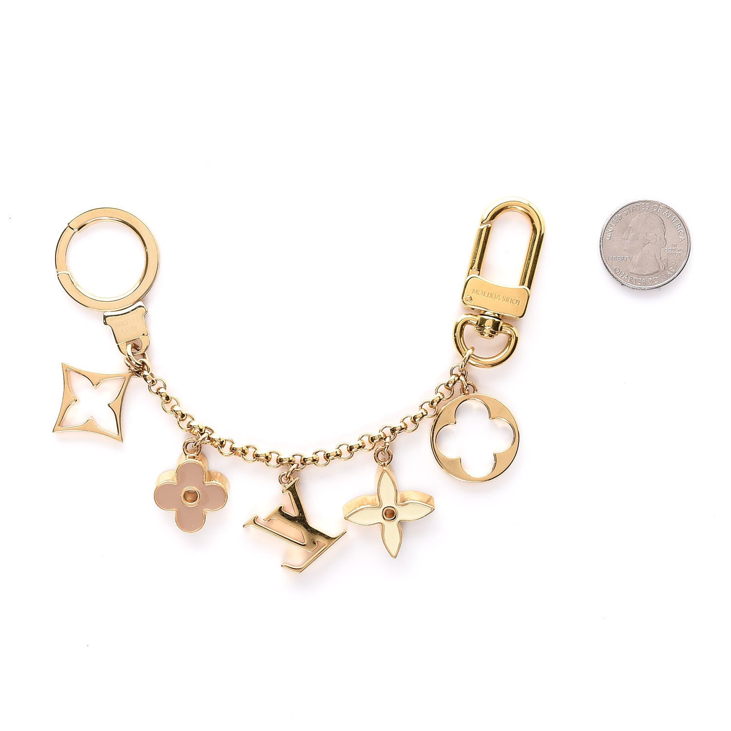 Louis Vuitton Brass Enamel Fleur De Monogram Bag Charm Chain Gold 2 of 4