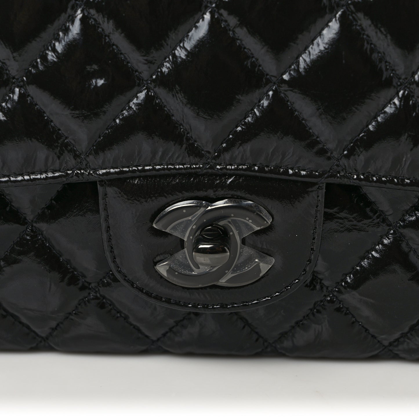 Shiny Crumpled Calfskin Quilted Medium Double Flap So Black