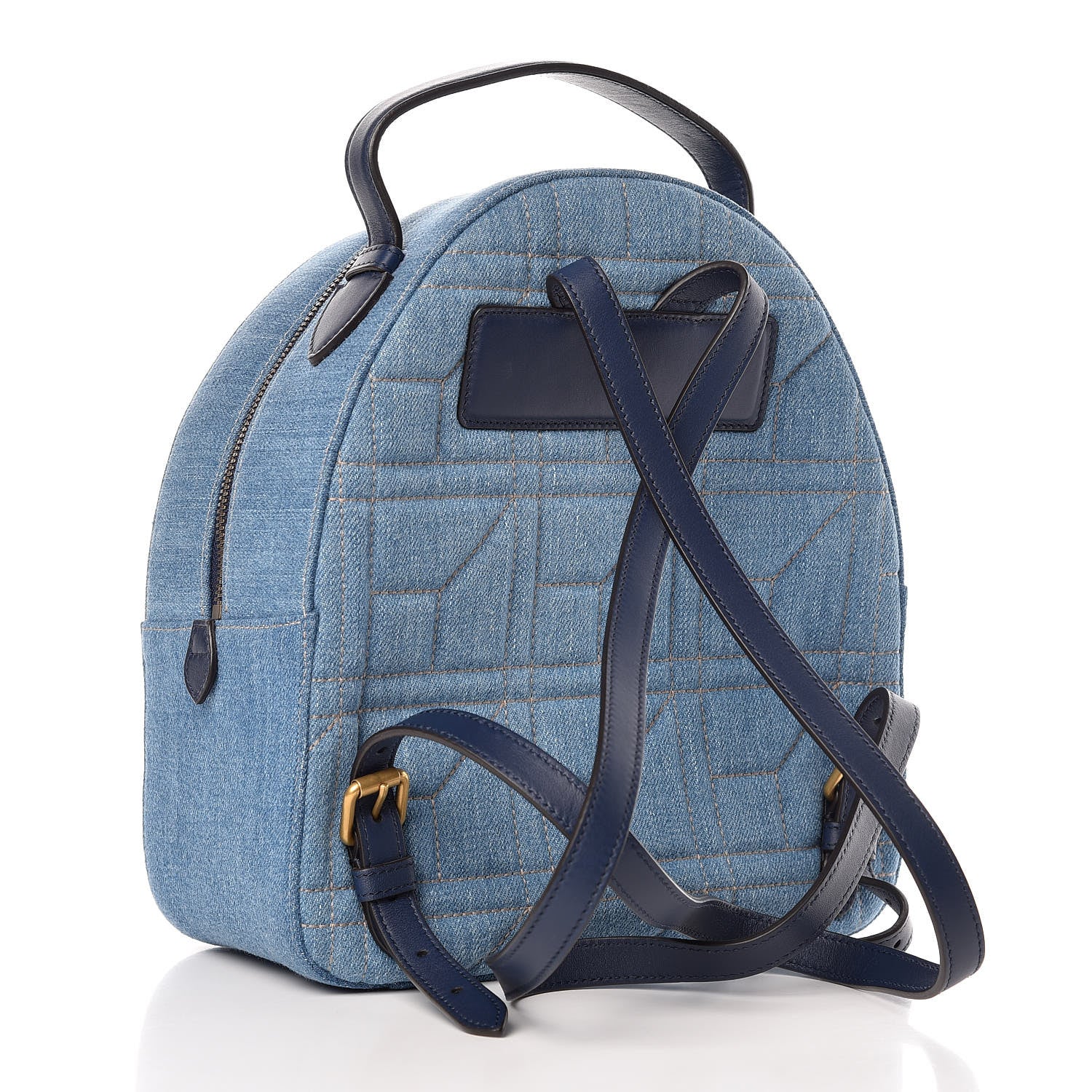 Gucci Kura Denim Matelasse Cubic Pearl Studded GG Marmont Dome Backpack Blue 3 of 13