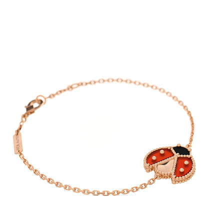 Van Cleef & Arpels 18K Rose Gold Carnelian Onyx Lucky Spring Open Wing Lady Bug Bracelet 1 of 4