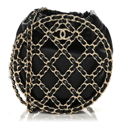 Chanel Lambskin Quilted Round Caged Chain Around Crossbody Black 1 of 10