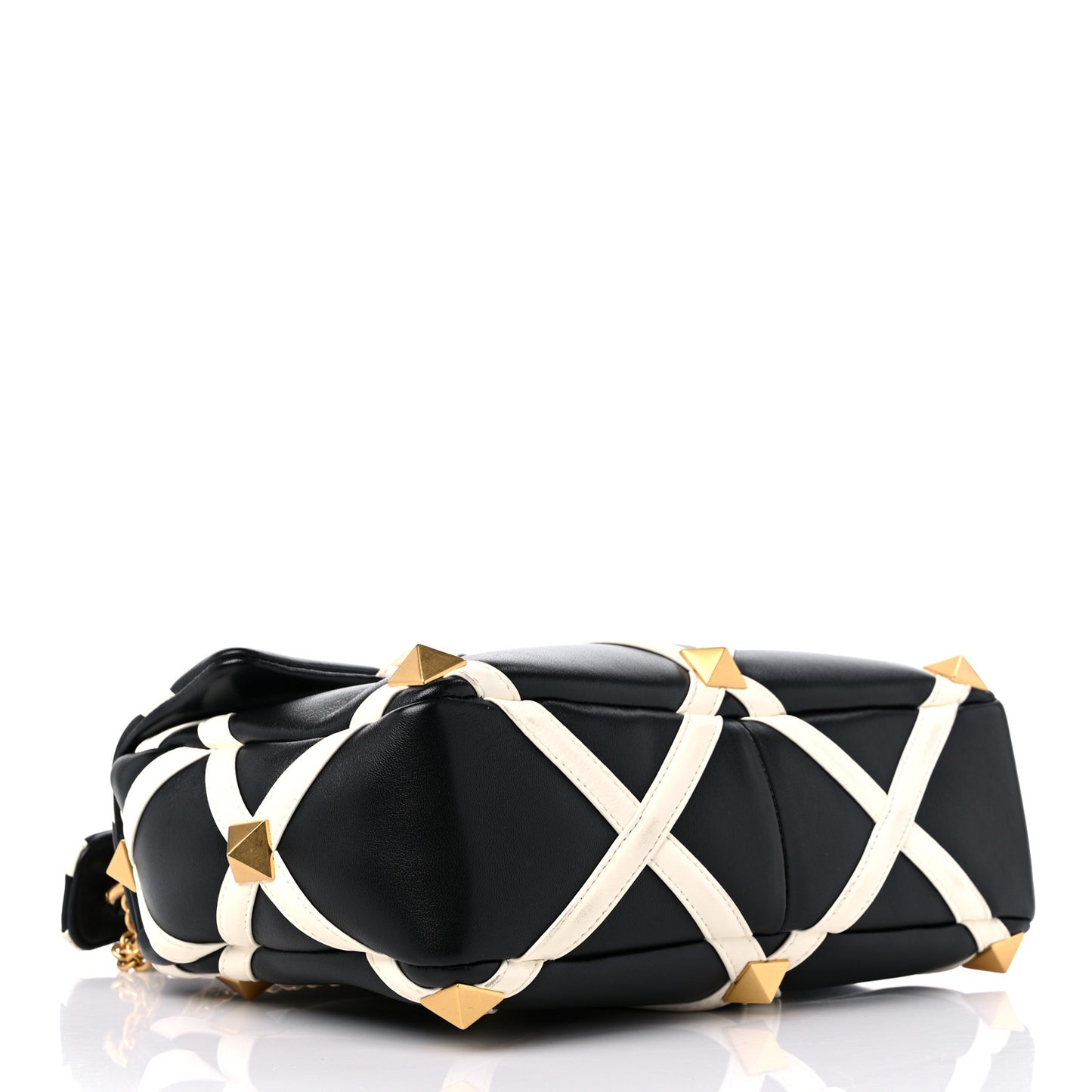 Nappa Large Roman Stud Shoulder Bag Black White