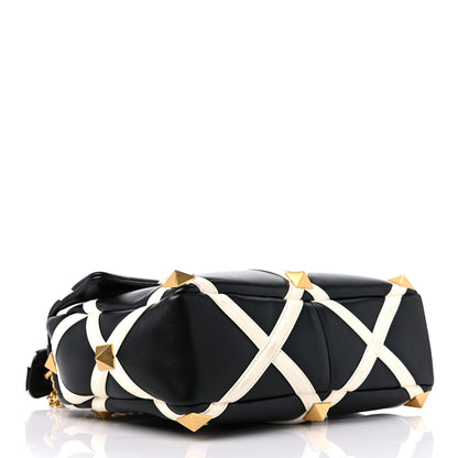Valentino Garavani Nappa Large Roman Stud Shoulder Bag Black White 4 of 10