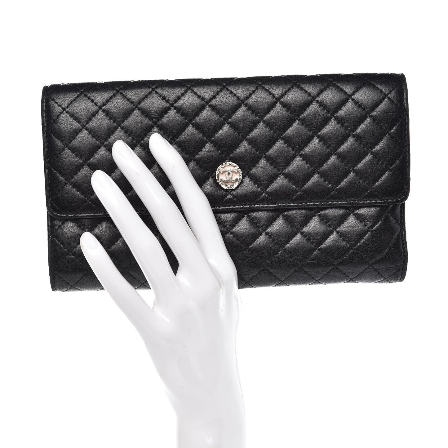 Lambskin Micro Quilted Tri-Fold Wallet Black
