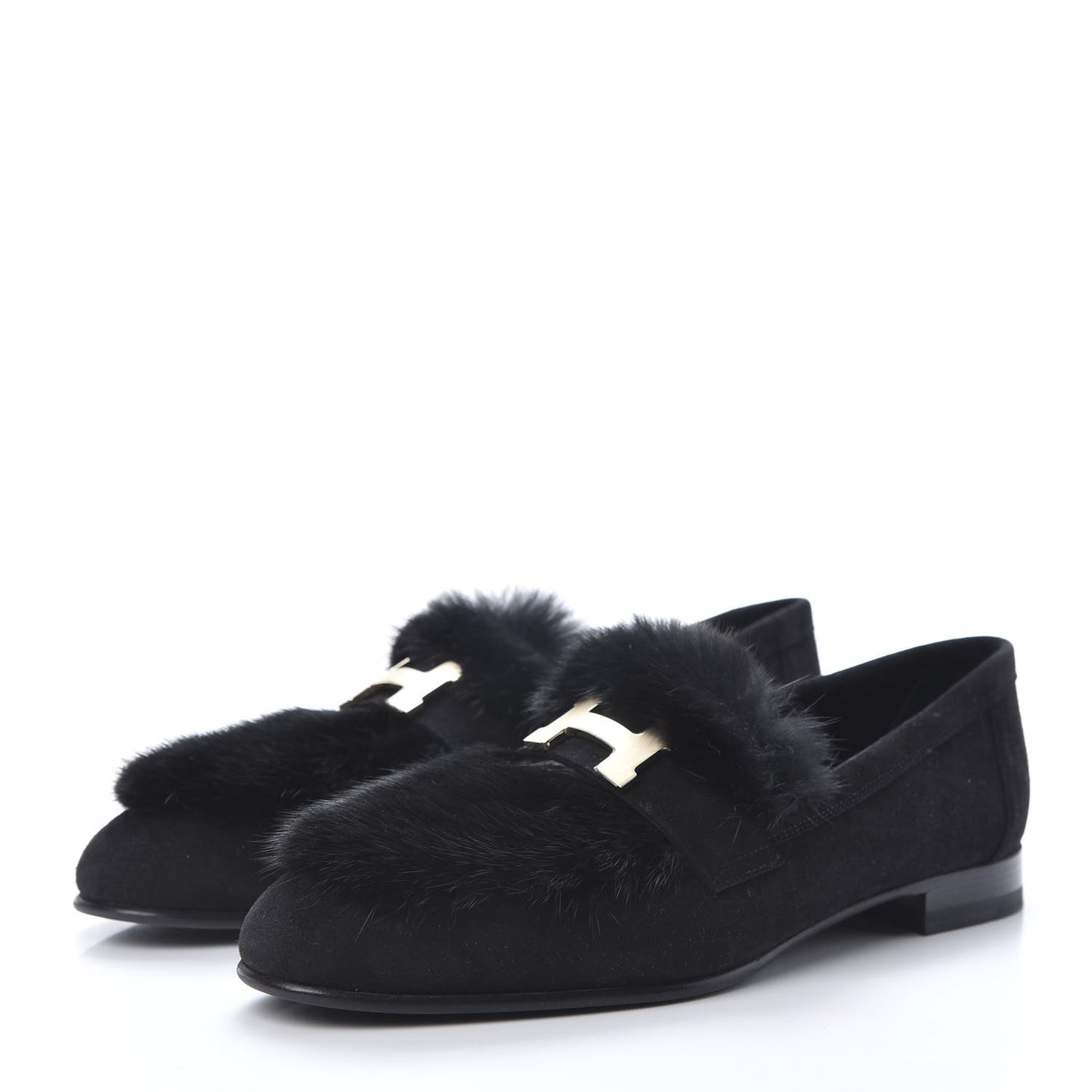 Mink Fur Suede Goatskin Paris Loafers 37 Black