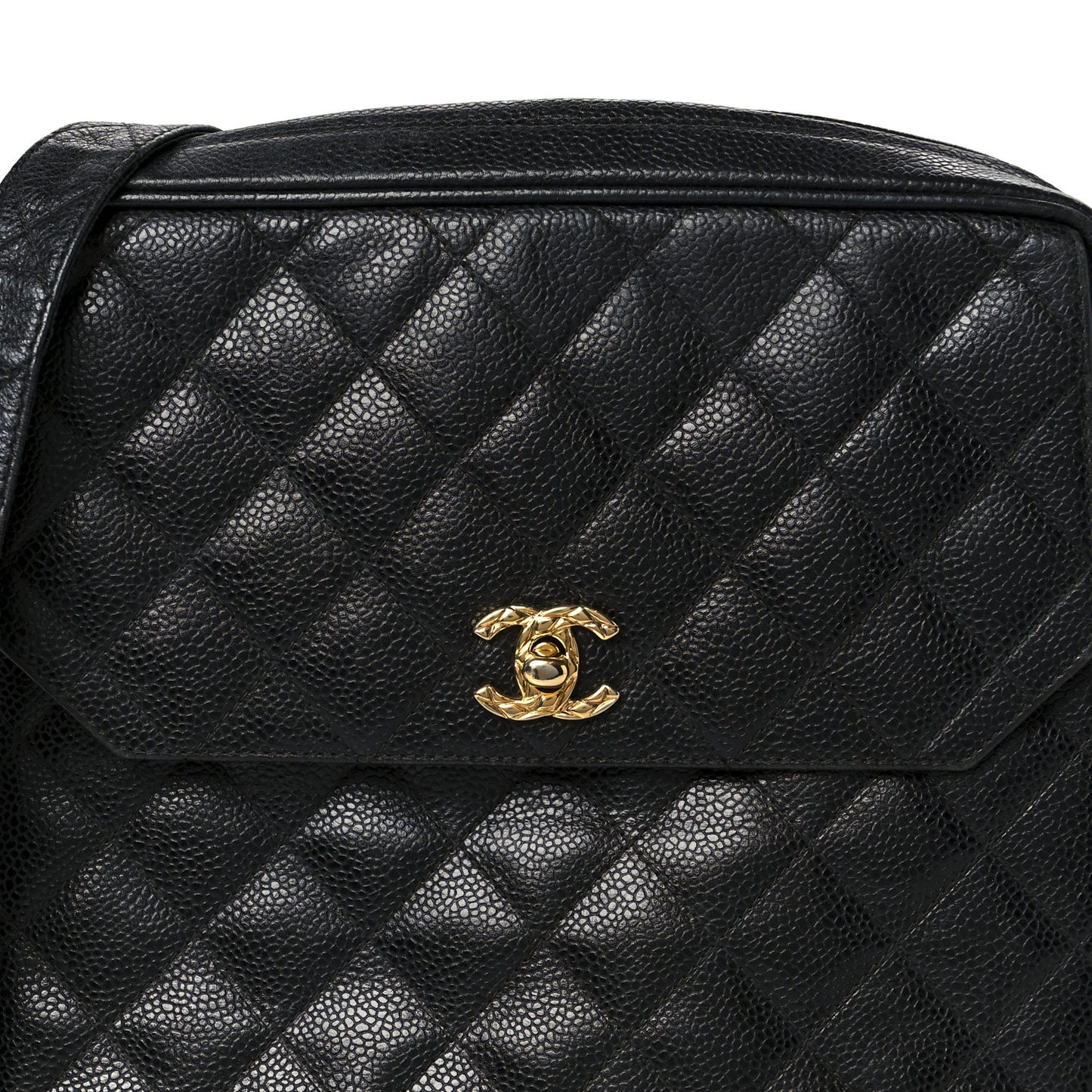 Caviar Quilted Flap Camera Case Black
