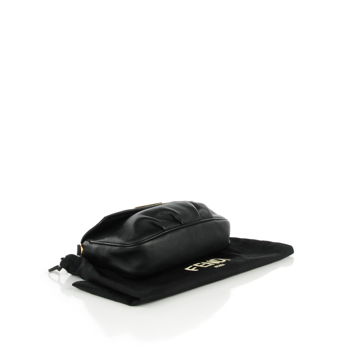 Vitello Flamingo Enamel Fendista Pouchette Crossbody Black