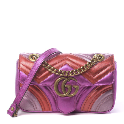 Gucci Metallic Calfskin Matelasse Mini GG Marmont Shoulder Bag Fuchsia 1 of 11