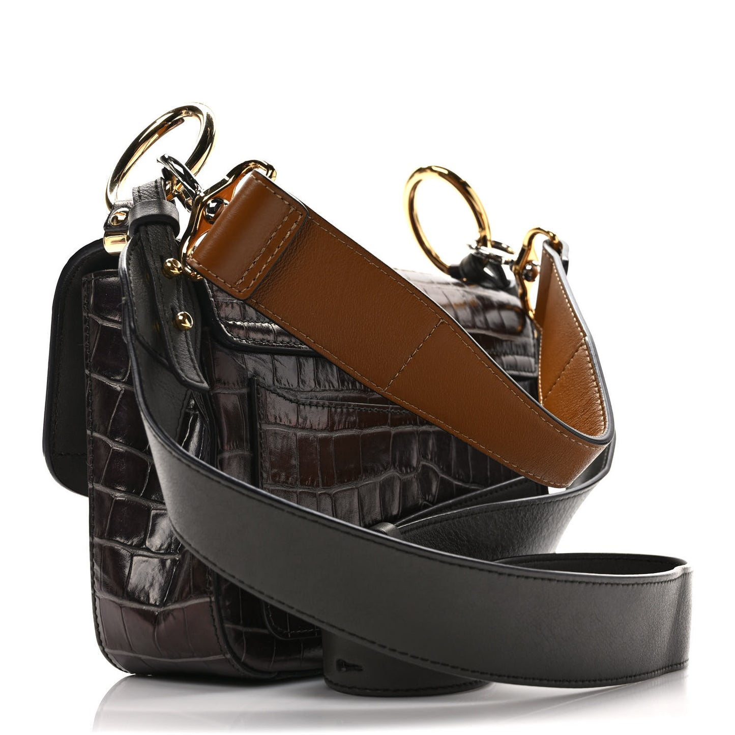Calfskin Crocodile Embossed Small C Double Carry Profound Brown