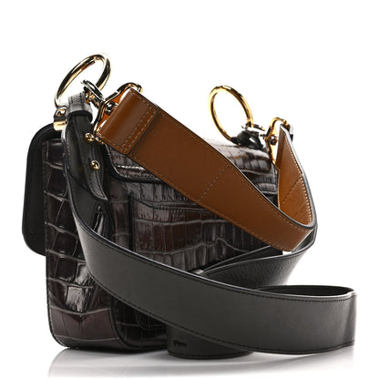Chloe Calfskin Crocodile Embossed Small C Double Carry Profound Brown 2 of 8