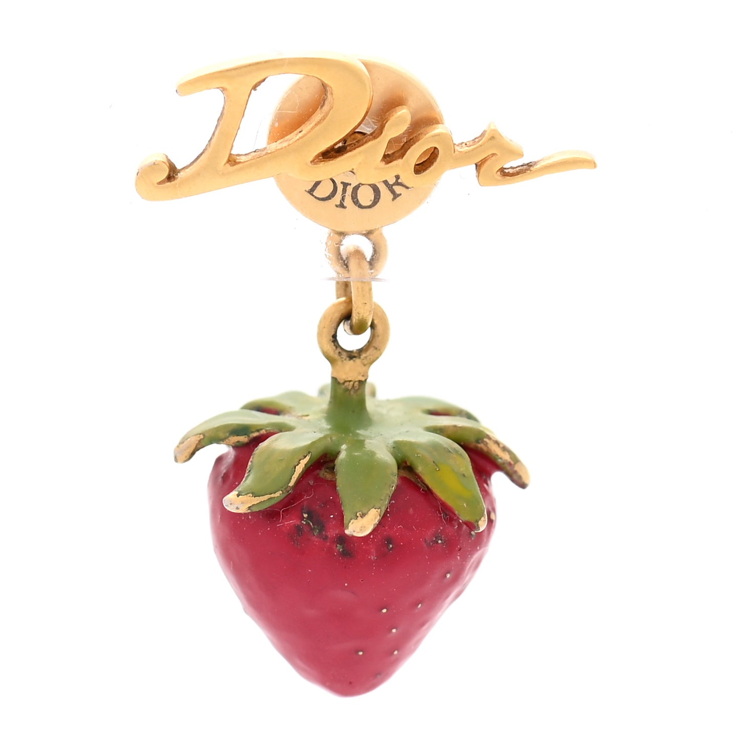 Metal Strawberry Logo Earring Gold Red