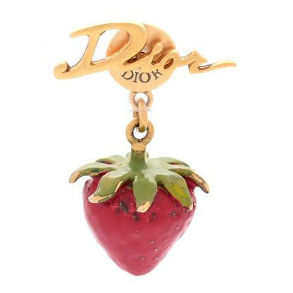 Christian Dior Metal Strawberry Logo Earring Gold Red 1 of 5