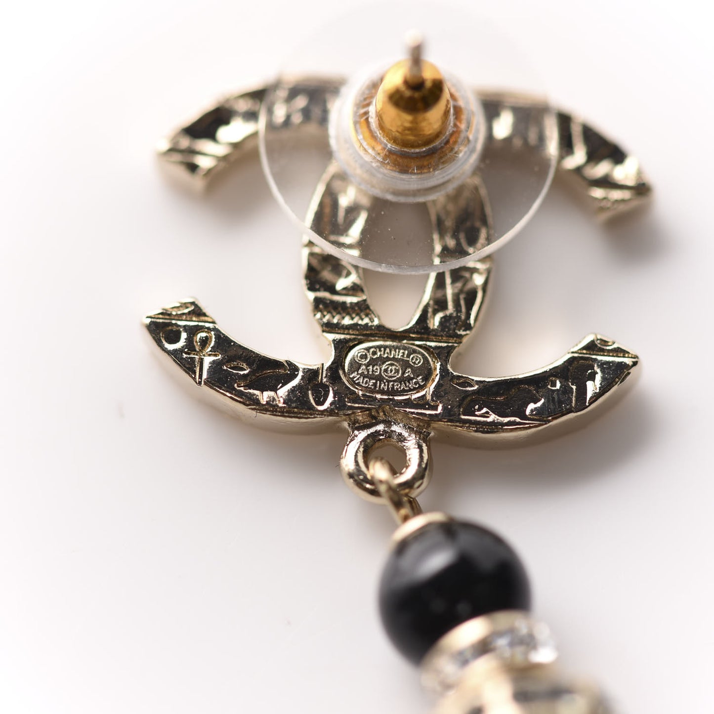 Crystal Bead Scarab CC Drop Earrings Gold Black
