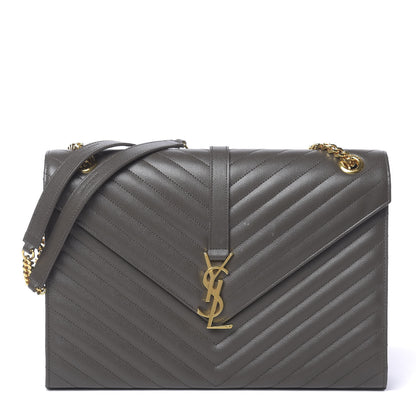 Saint Laurent Grain De Poudre Matelasse Chevron Large Monogram Satchel Earth 1 of 11