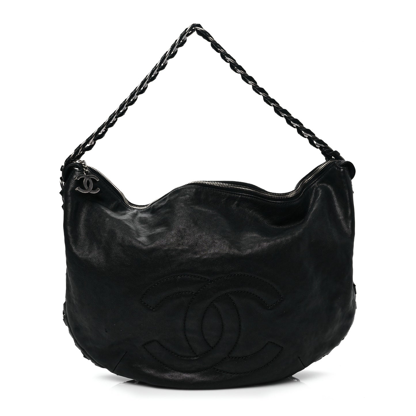 Calfskin Modern Chain Hobo Black