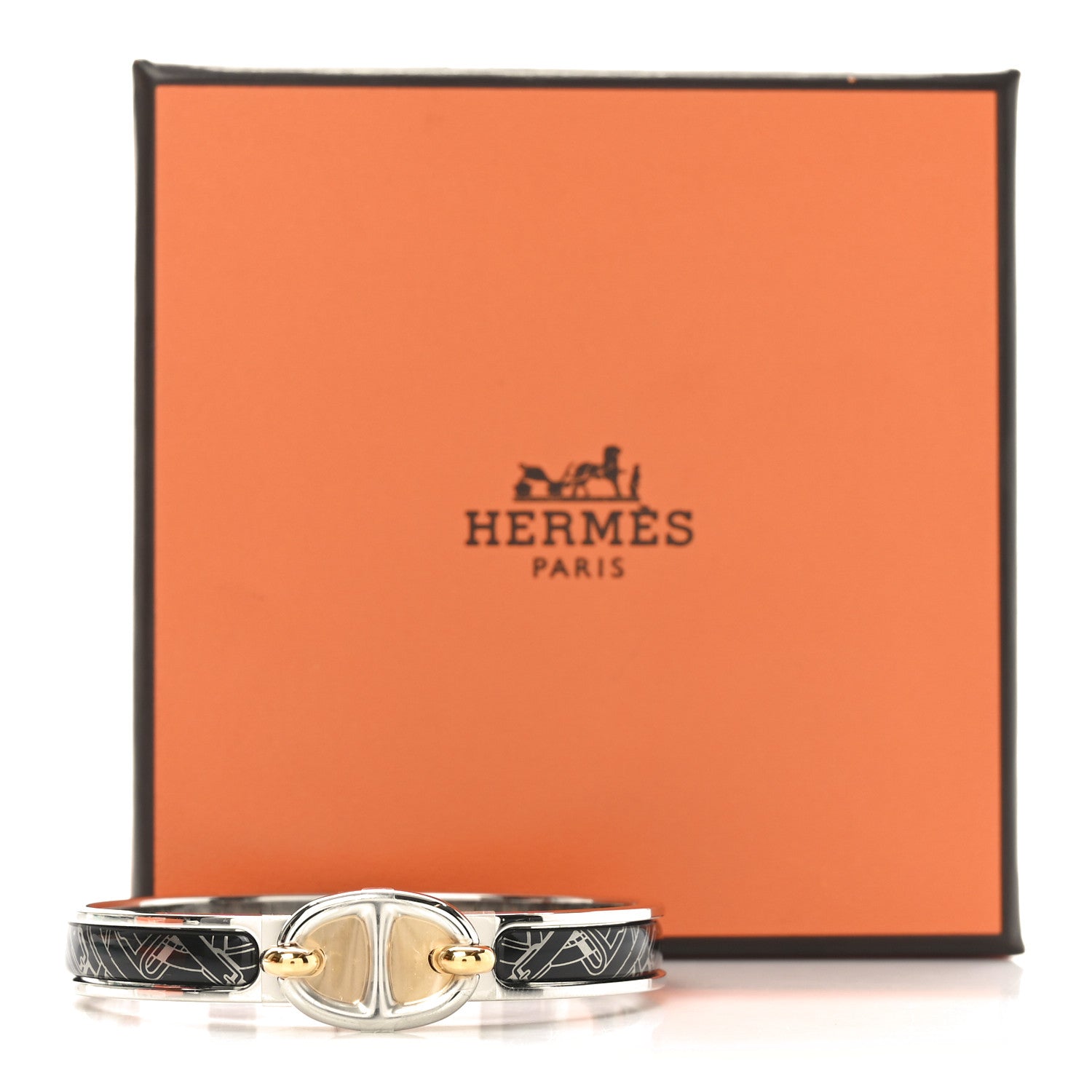 Hermes Enamel Mini Mors A Jouets Clic Chaine d'Ancre Bracelet PM Platine Noir 5 of 5