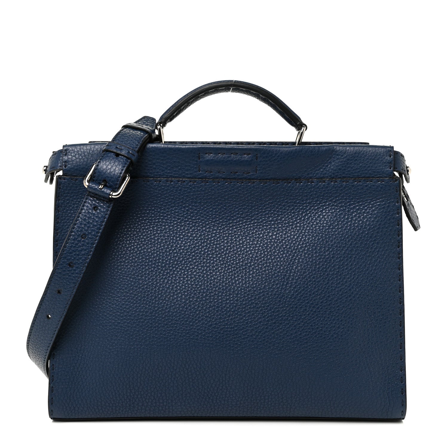 Fendi Cuoio Romano Selleria Large Peekaboo Iconic Fit Satchel Blue Marine 1 of 12