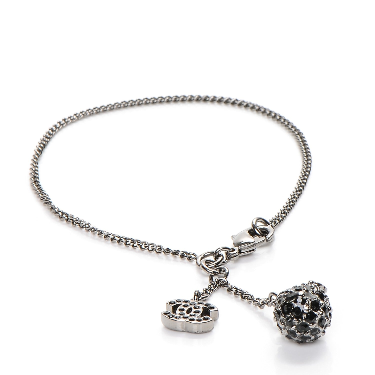 Chanel Ruthenium Crystal Ball CC Charm Bracelet Black 1 of 4
