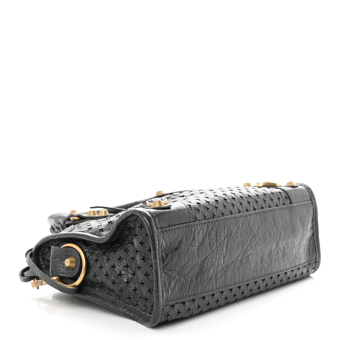 Agneau Stadio Laser Cut Cross Classic Gold Hardware Mini City Anthracite