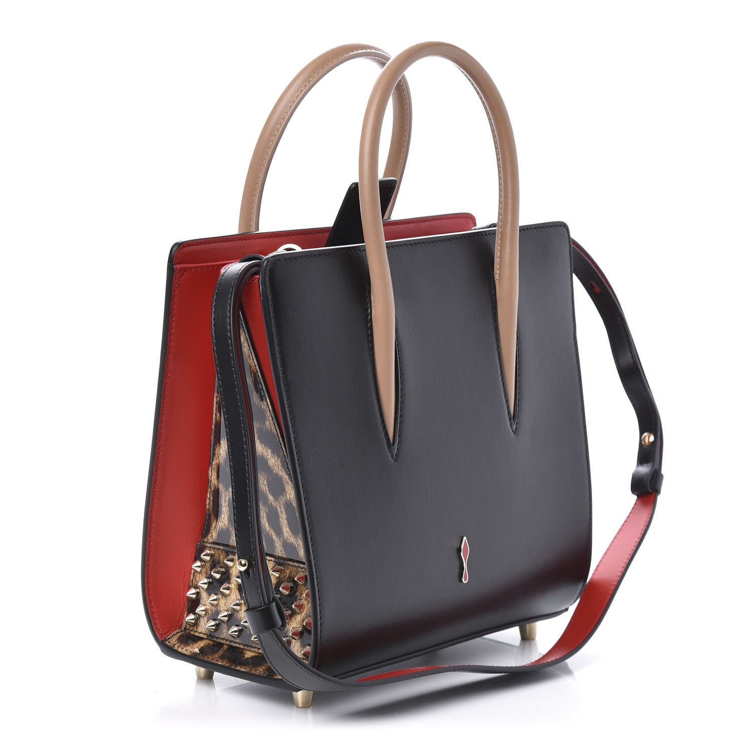 Christian Louboutin Calfskin Patent Leopard Studded Small Paloma Black 3 of 10