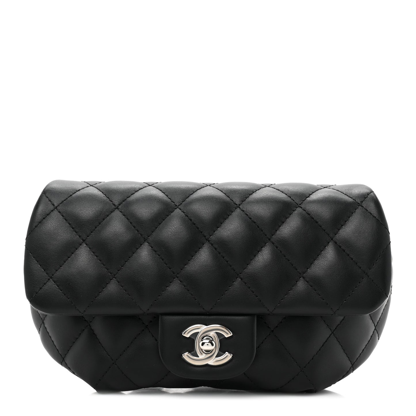 Calfskin Quilted CC Uniform Flap Belt Bag Black