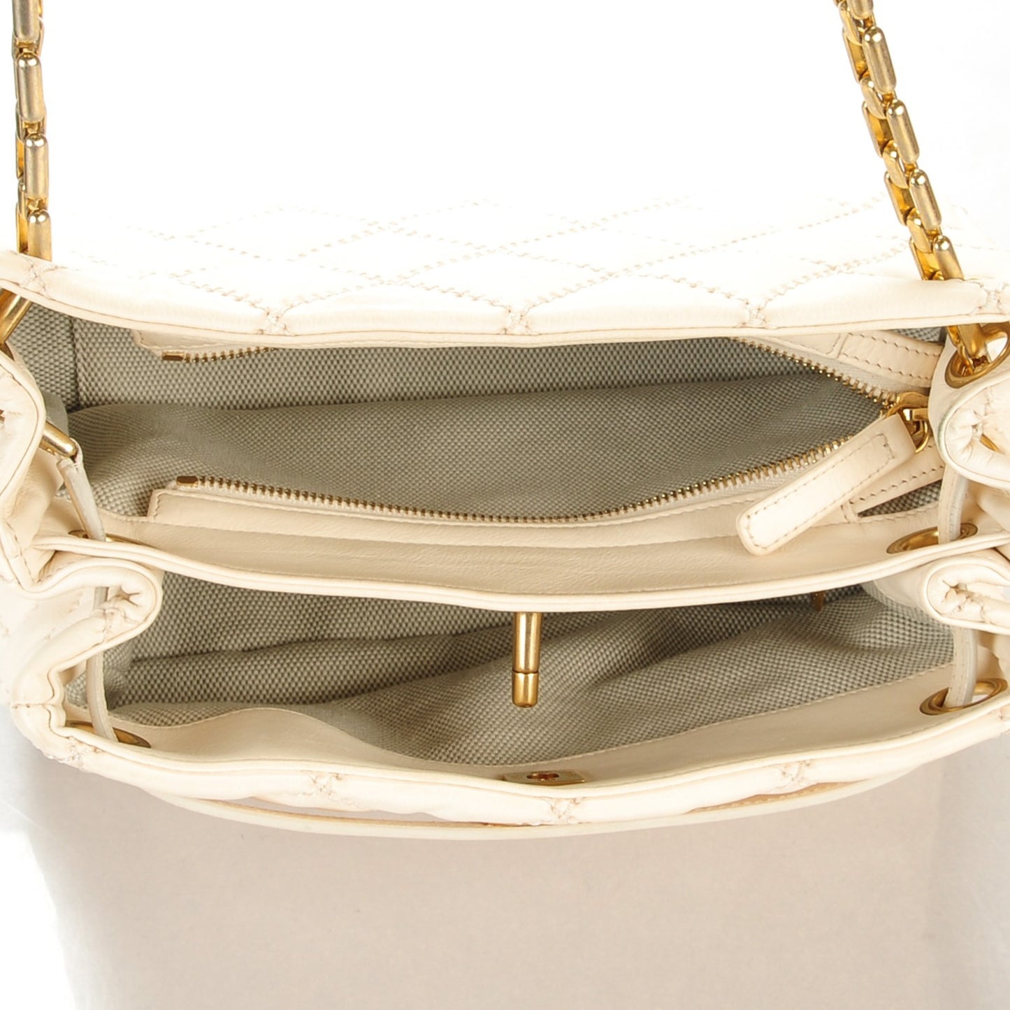 Calfskin Quilted Retro Chain Tote Ivory