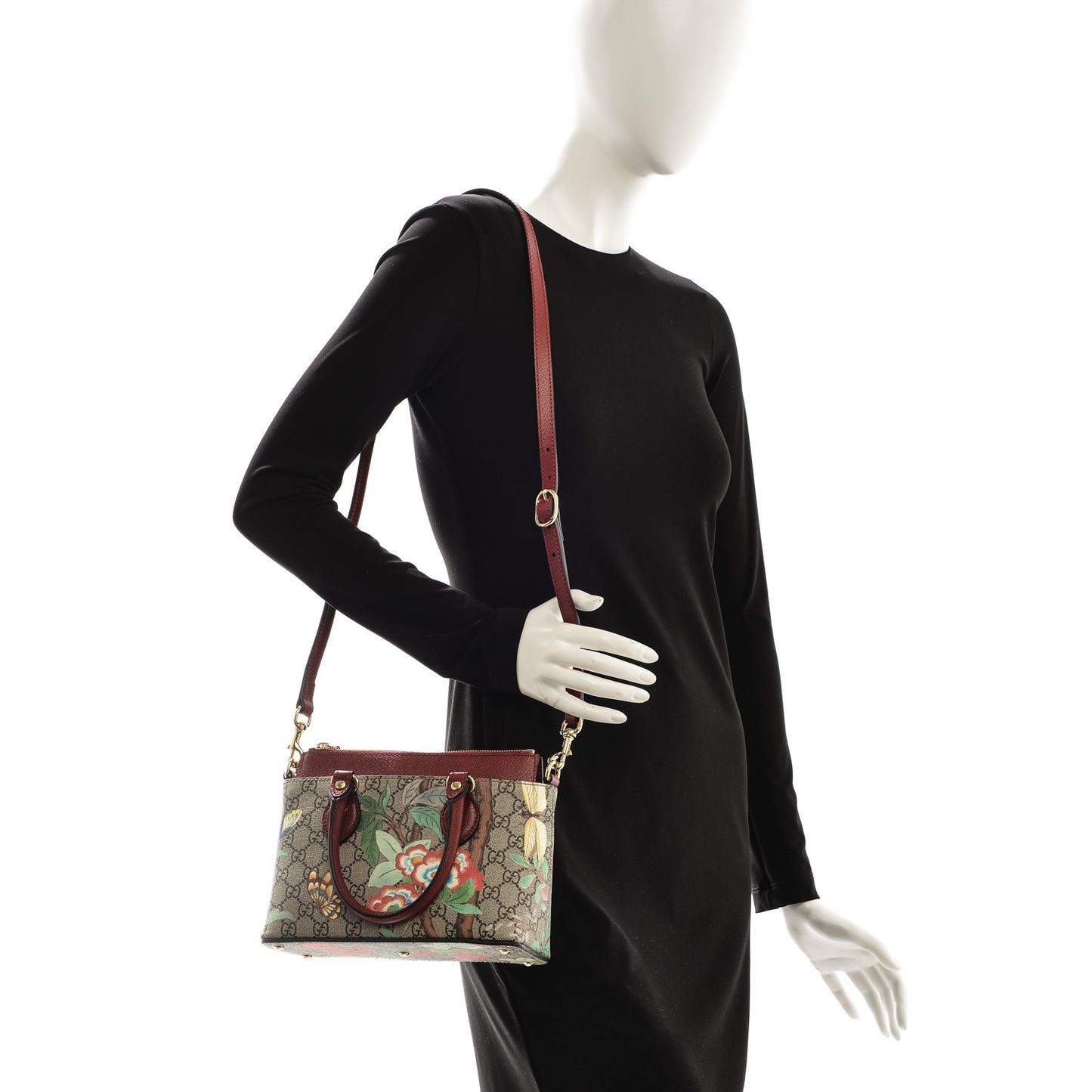 GG Supreme Monogram Tian Mini Zip Top Tote Beige Multicolor Red