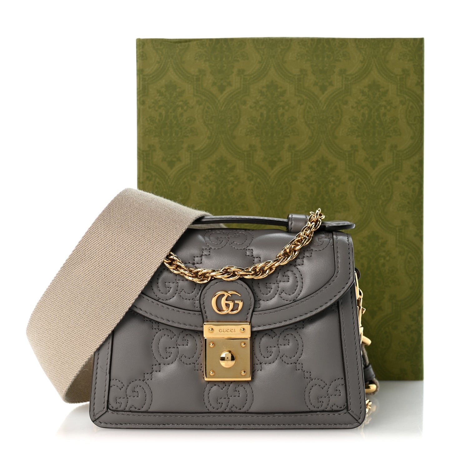 Calfskin GG Matelasse Mini Top Handle Shoulder Bag Grey