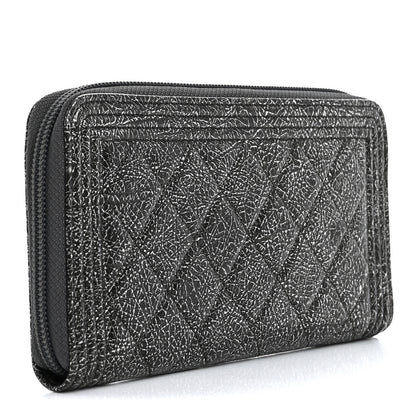 Chanel Cracked Metallic Calfskin Quilted Boy Long Zip Around Wallet Dark Silver 3 of 9