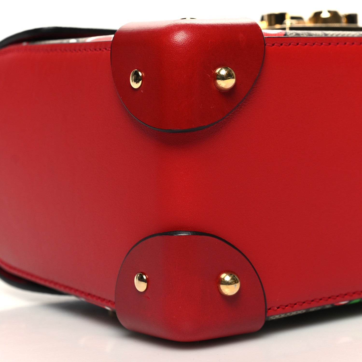 Gucci GG Supreme Monogram Apple Small Padlock Bamboo Shoulder Bag Beige Multicolor Lobster Red 9 of 10