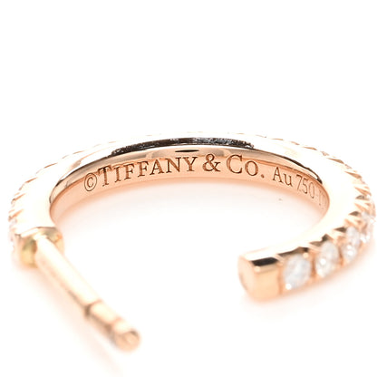 Tiffany 18K Rose Gold Diamond Small Metro Hoop Earrings 4 of 5