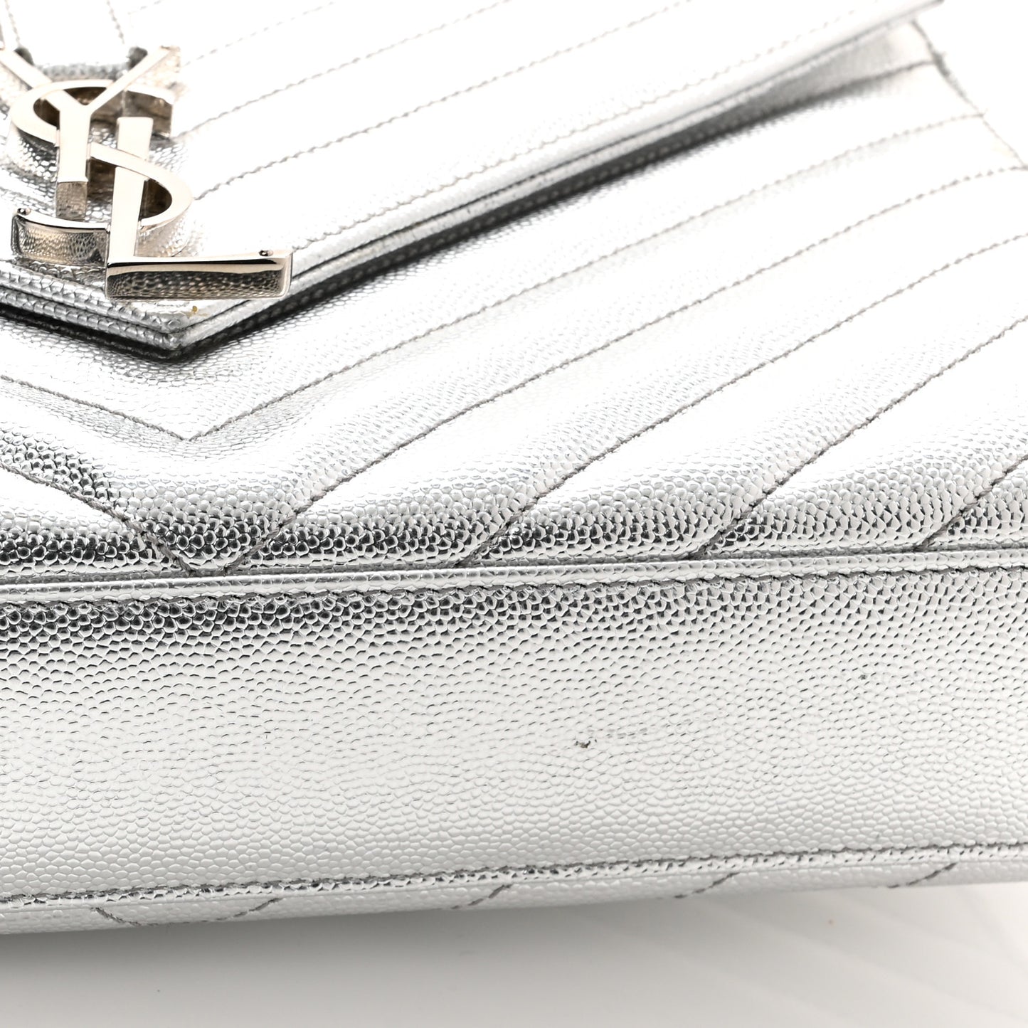 Metallic Grain De Poudre Matelasse Chevron Medium Monogram Satchel Silver