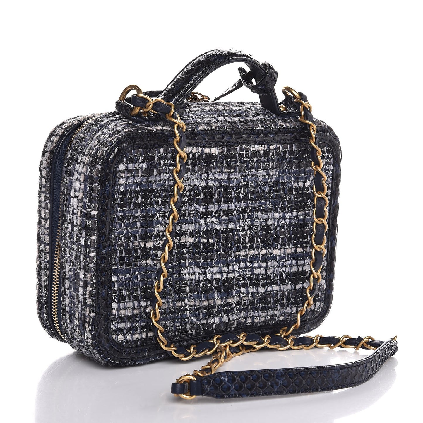Tweed Snakeskin Quilted Medium CC Filigree Vanity Case Multicolor