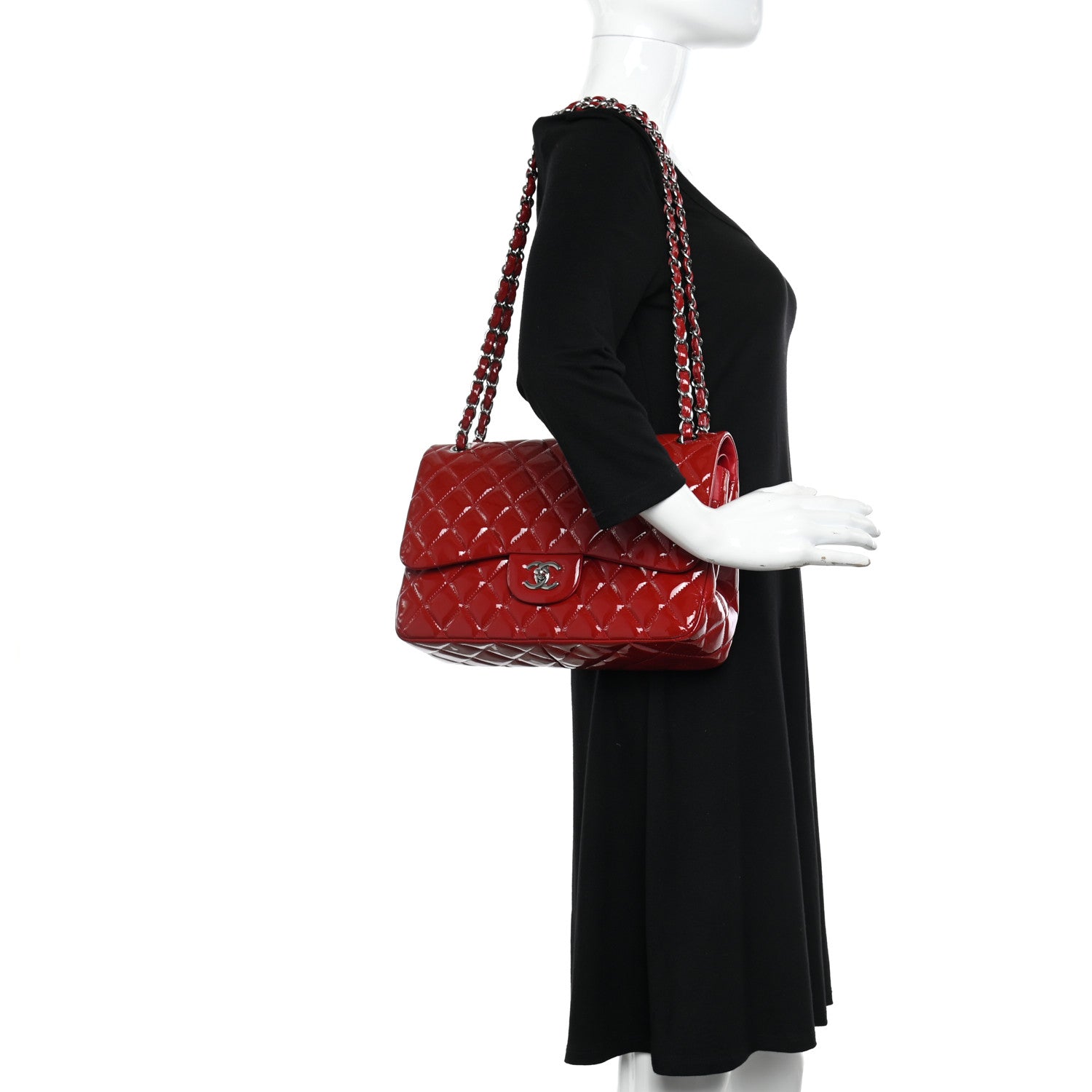 Chanel Patent Quilted Jumbo Double Flap Red 2 of 12