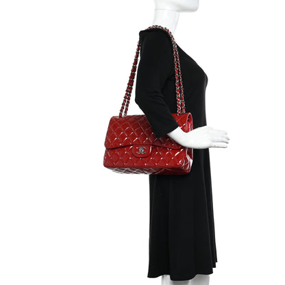 Chanel Patent Quilted Jumbo Double Flap Red 2 of 12
