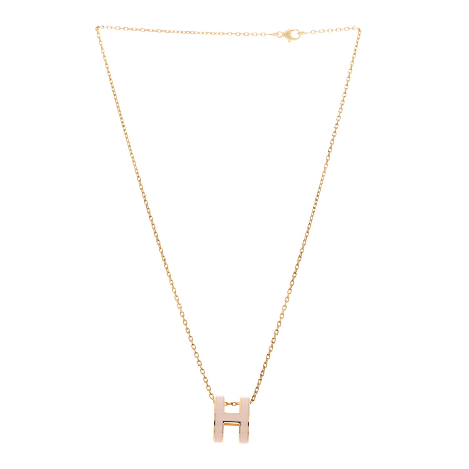 Hermes Lacquered Gold Pop H Pendant Necklace  Rose Dragee 3 of 7