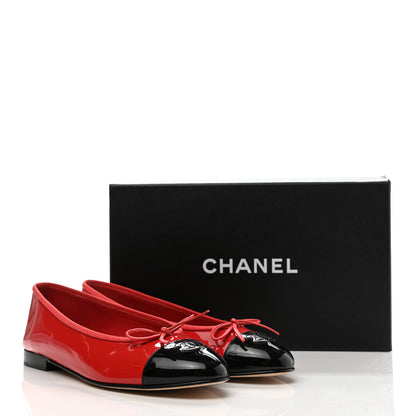 Chanel Patent Calfskin CC Cap Toe Ballerina Flats 40.5 Red Black 9 of 9
