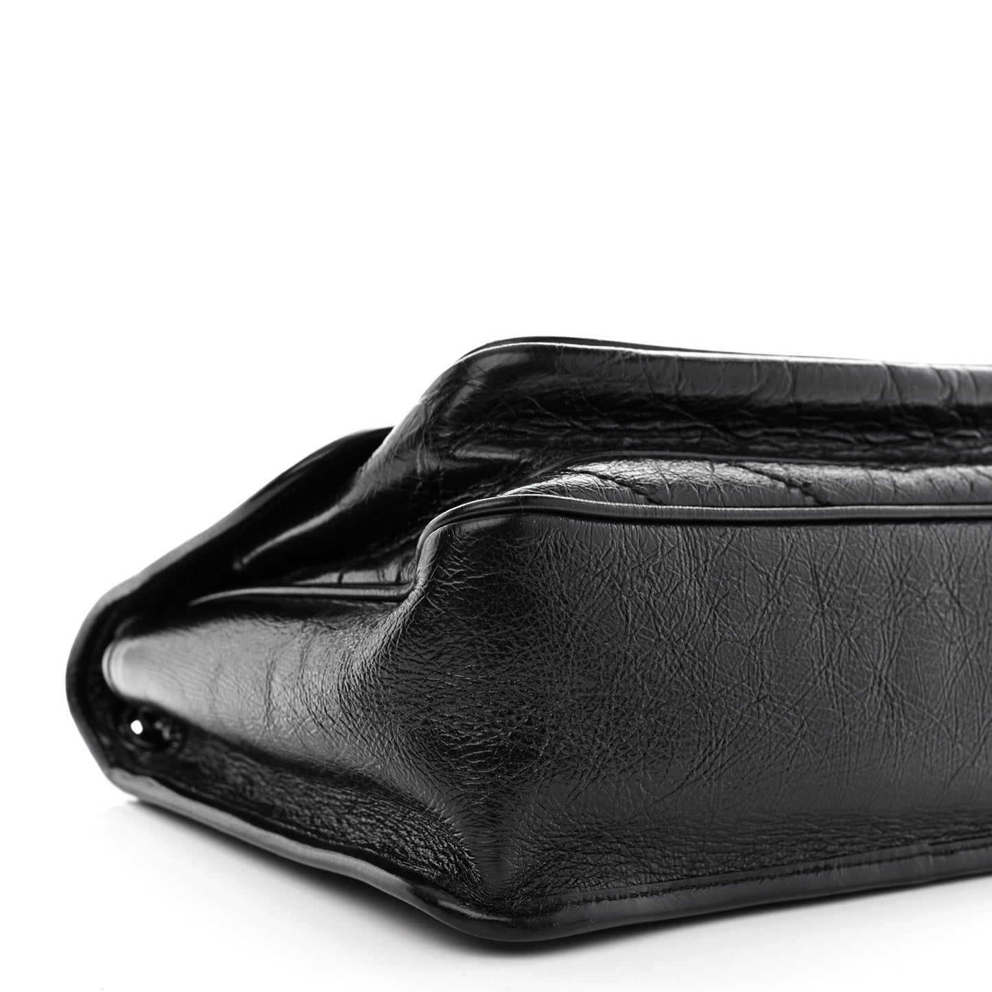Crinkled Calfskin Matelasse Monogram Medium Niki Chain Satchel Black