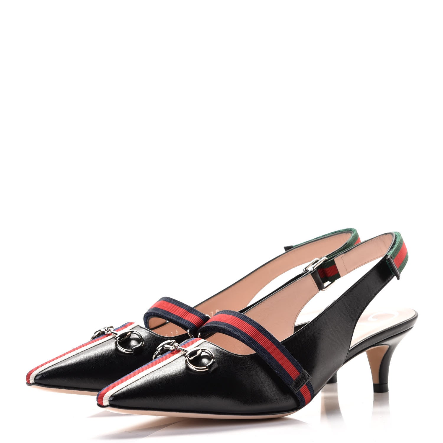 Gucci Malaga Kid Web Horsebit Low Heel Slingback Pumps 36.5 Black 2 of 8