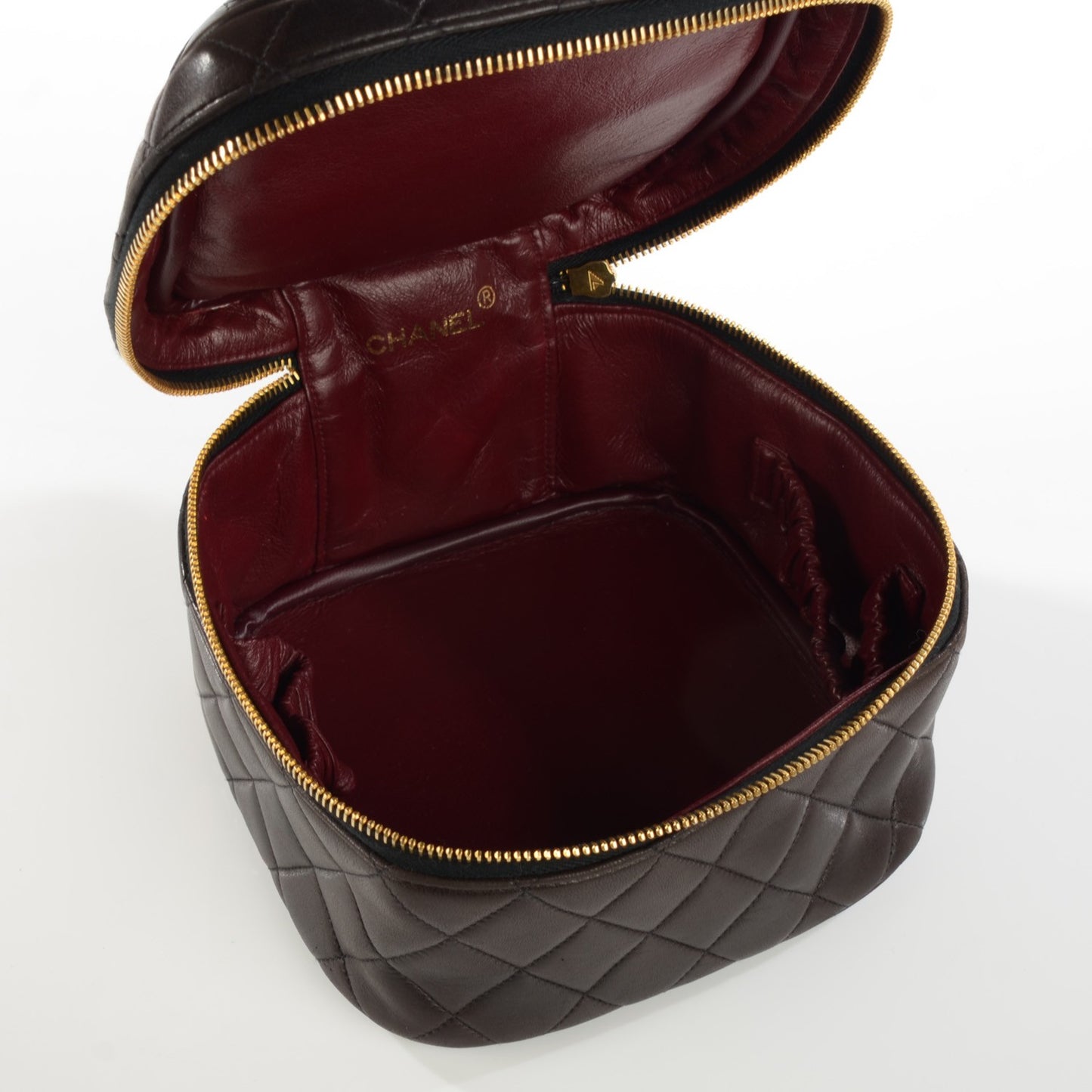 Lambskin Quilted Vanity Cosmetic Case Black