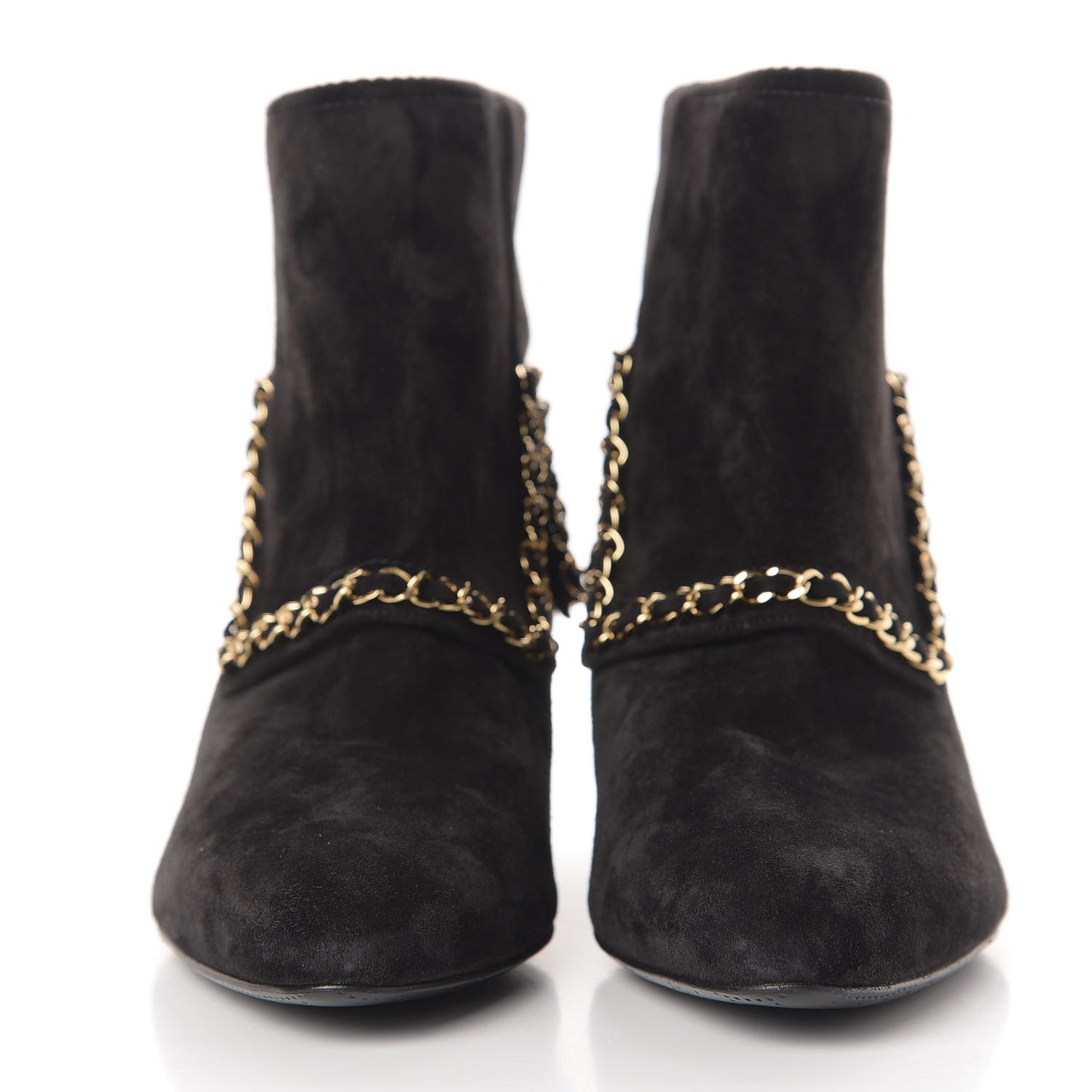 Suede Calfskin Chain CC Short Boots 38.5 Black