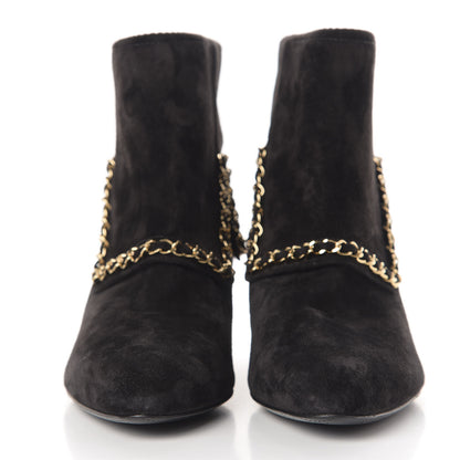 Chanel Suede Calfskin Chain CC Short Boots 38.5 Black 2 of 12